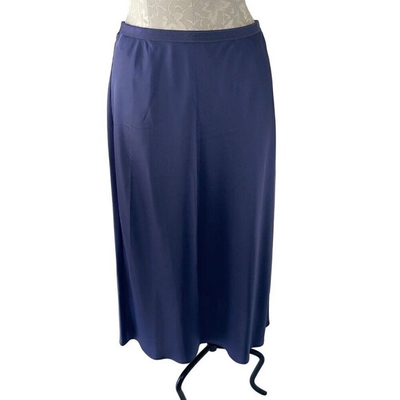 Victorias Secret Womens Skirt Size Medium Blue Satin Slip Midi Elastic Waist - Picture 1 of 8